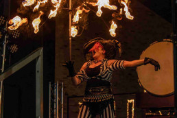 fire clowning with an umbrella